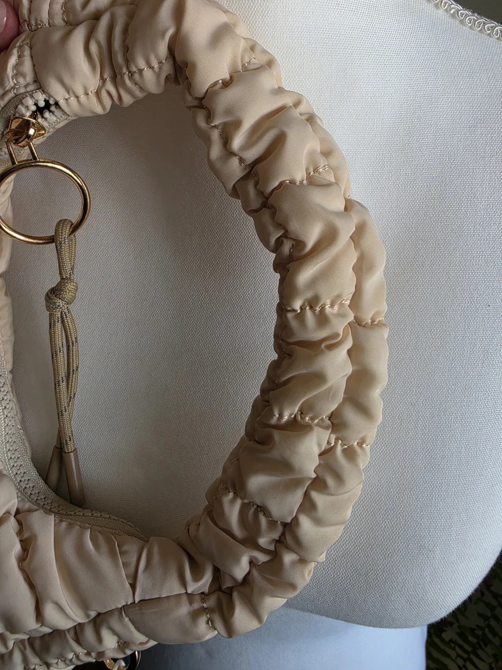 Urban Expressions Small Nylon Quilted Crescent Hobo - Cream - Picture 9 of 12